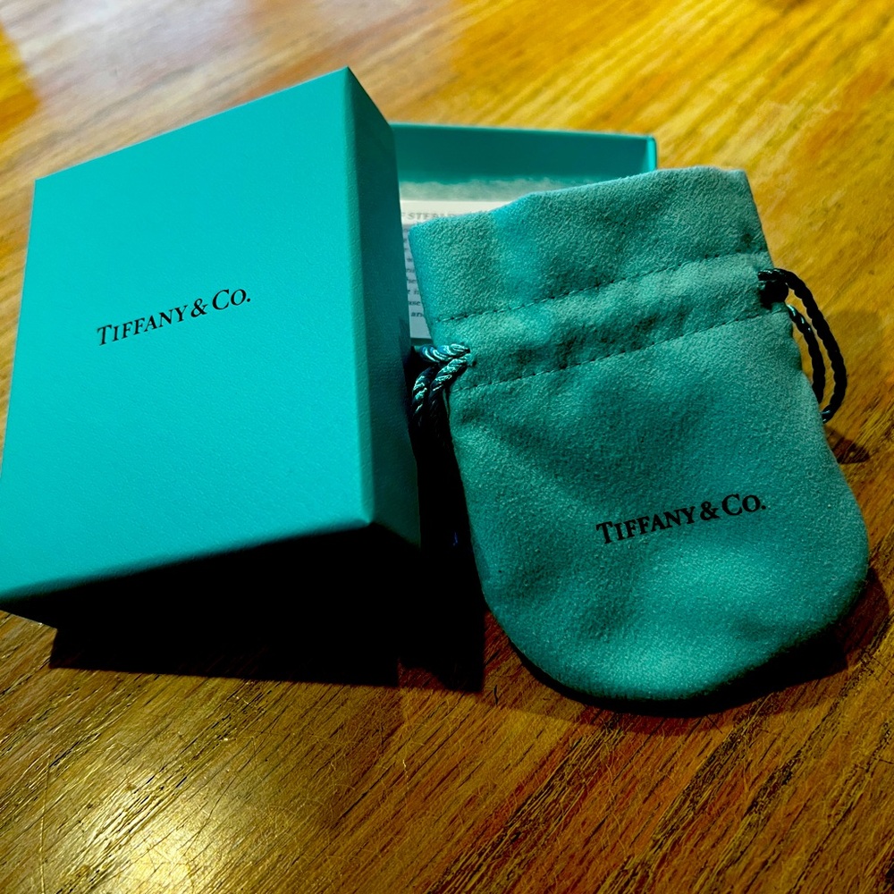 Authentic Tiffany box, necklace, 4” x 3” + jewelry pouch & care card perfect